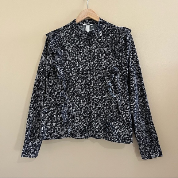 H & M Long Sleeve Blue White Floral Ruffle Prairie Peasant Cottagecore Blouse 12 - Picture 14 of 14